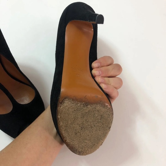 Gucci Black Suede Peep Toe Platforms Size 39 - Picture 6 of 9